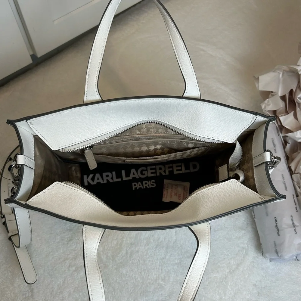 *New* Karl Lagerfeld Paris Floral Printed Tote Bag White Sunflower - Picture 9 of 17